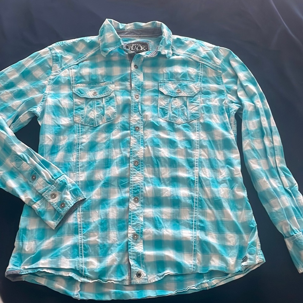 Buckle Black Light Blue & White Button Up
